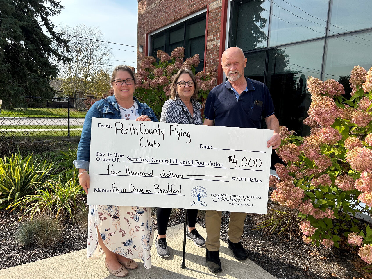 Large Cheque Presentation outside of the Foundation Office